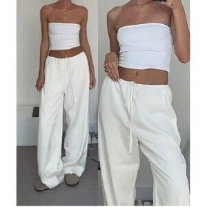 HOUSE OF CB Cleo Drawstring Pants in White Size Large